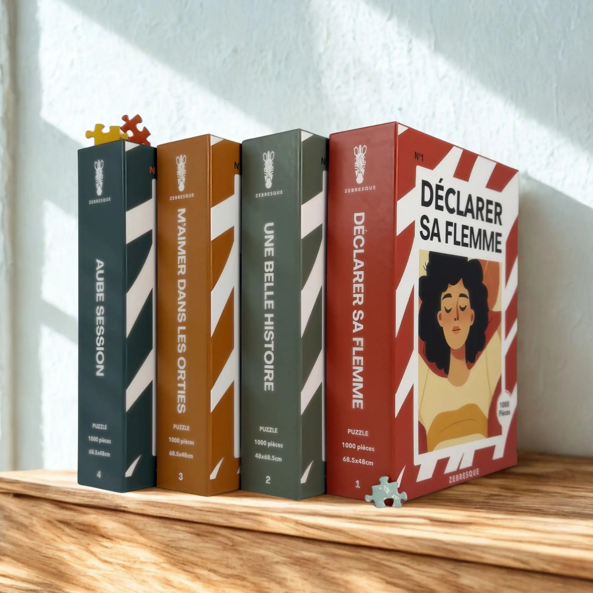 Gamme de puzzles adultes ZEBRESQUE aux univers poétiques et décalés, fabriqués en France et conçus pour les moments calmes sans écran.