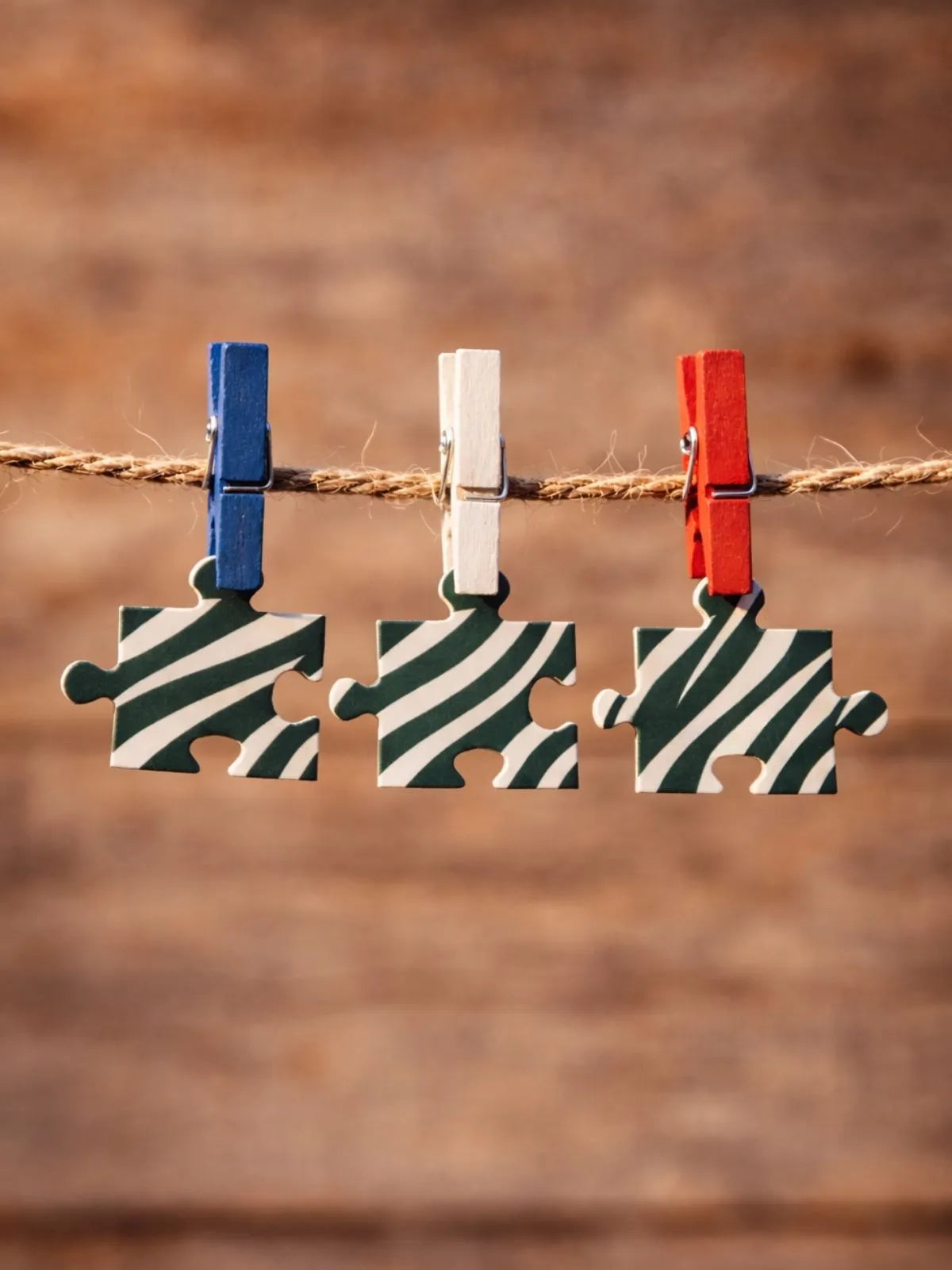 Pièces de puzzle motif zèbre et rayures zebresque suspendues, activité calme et puzzle adulte fabriqué en France par une marque française responsable et durable