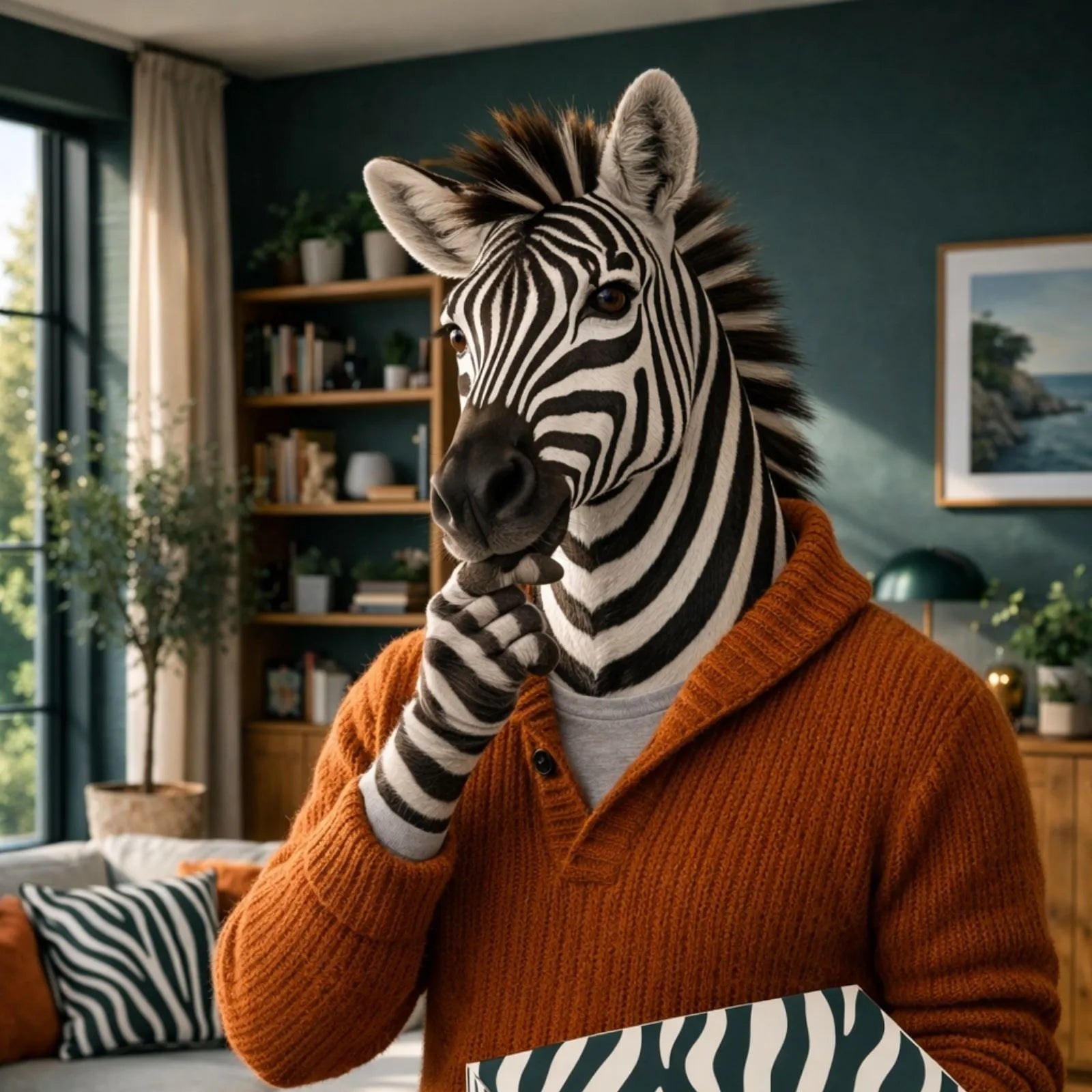 Un zebre réfléchit au meilleur endroit pour faire un puzzle 1000 pieces pour adulte zebresque
