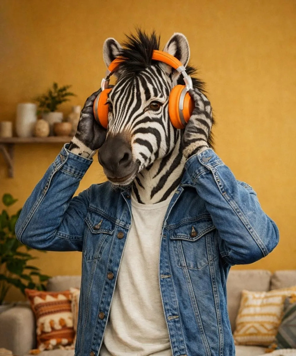 Zèbre anthropomorphe écoutant de la musique avec casque, puzzle adulte 1000 pièces avec playlist ZEBRESQUE fabriqué en France